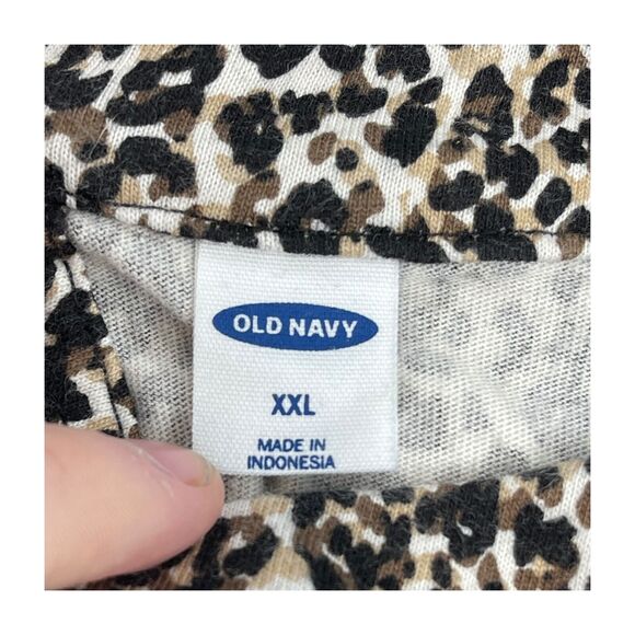 Old Navy Blouse Top Women's 2XL Brown Leopard Print 100% Cotton Knit Round Neck - Picture 2 of 7